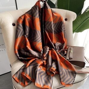 Miss Amaya Geometric Orange and Brown Scarf